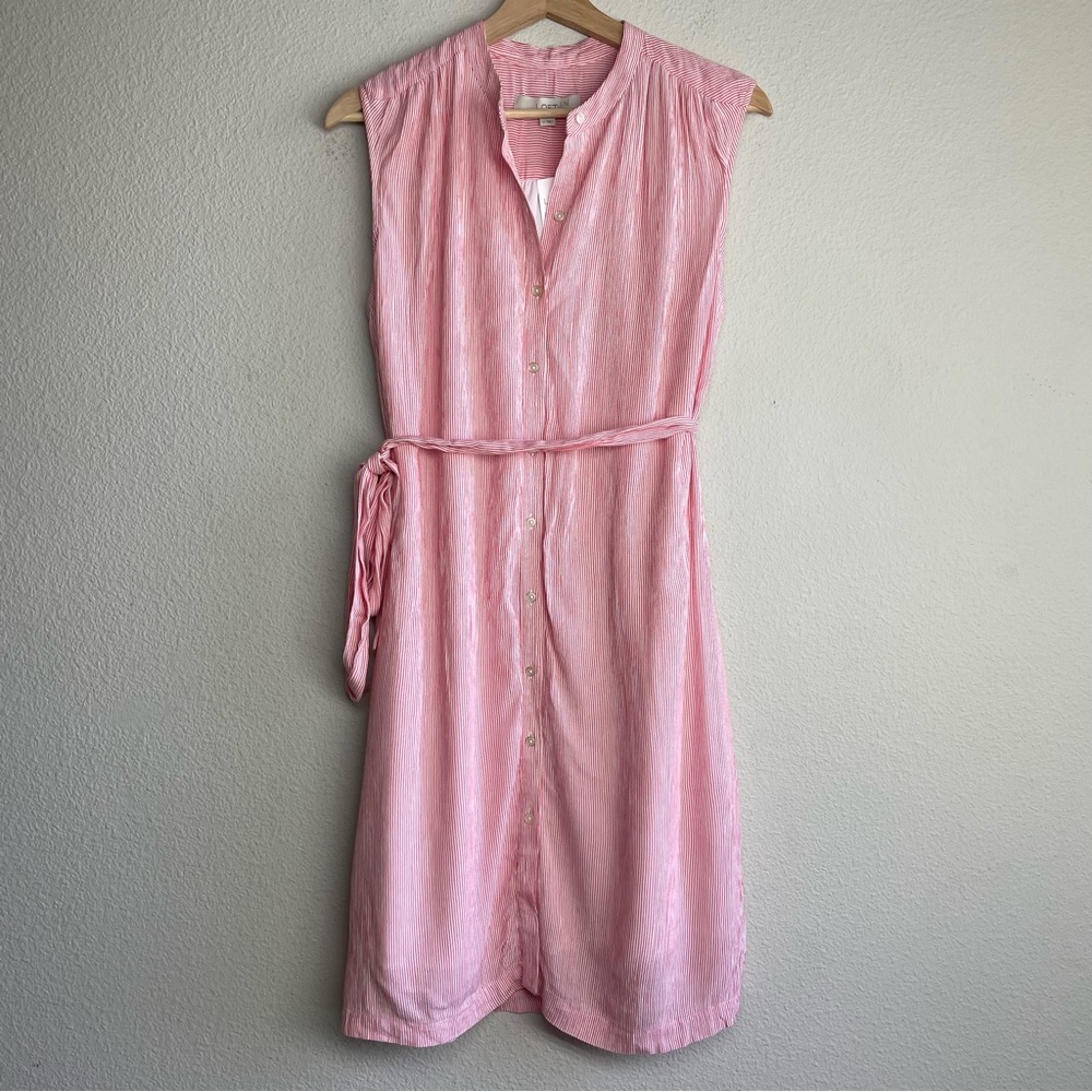 NWT Loft Striped Button-front Belted Dress S